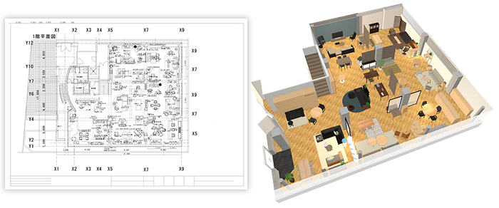 ショップレイアウトの3D鳥瞰イメージ