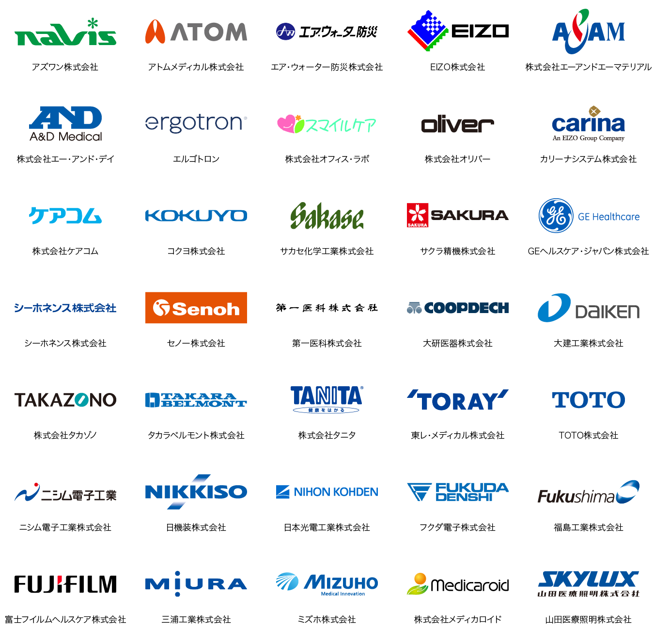 協力医療機器メーカー様一覧