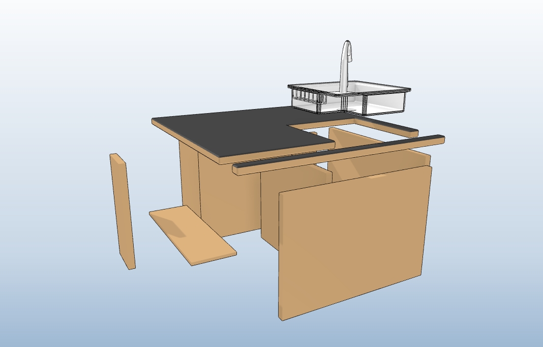 【突破ファイル作ってみた】－今回は形状作成とパーツ化で突破！の流しのあるダイニングテーブルの分解図